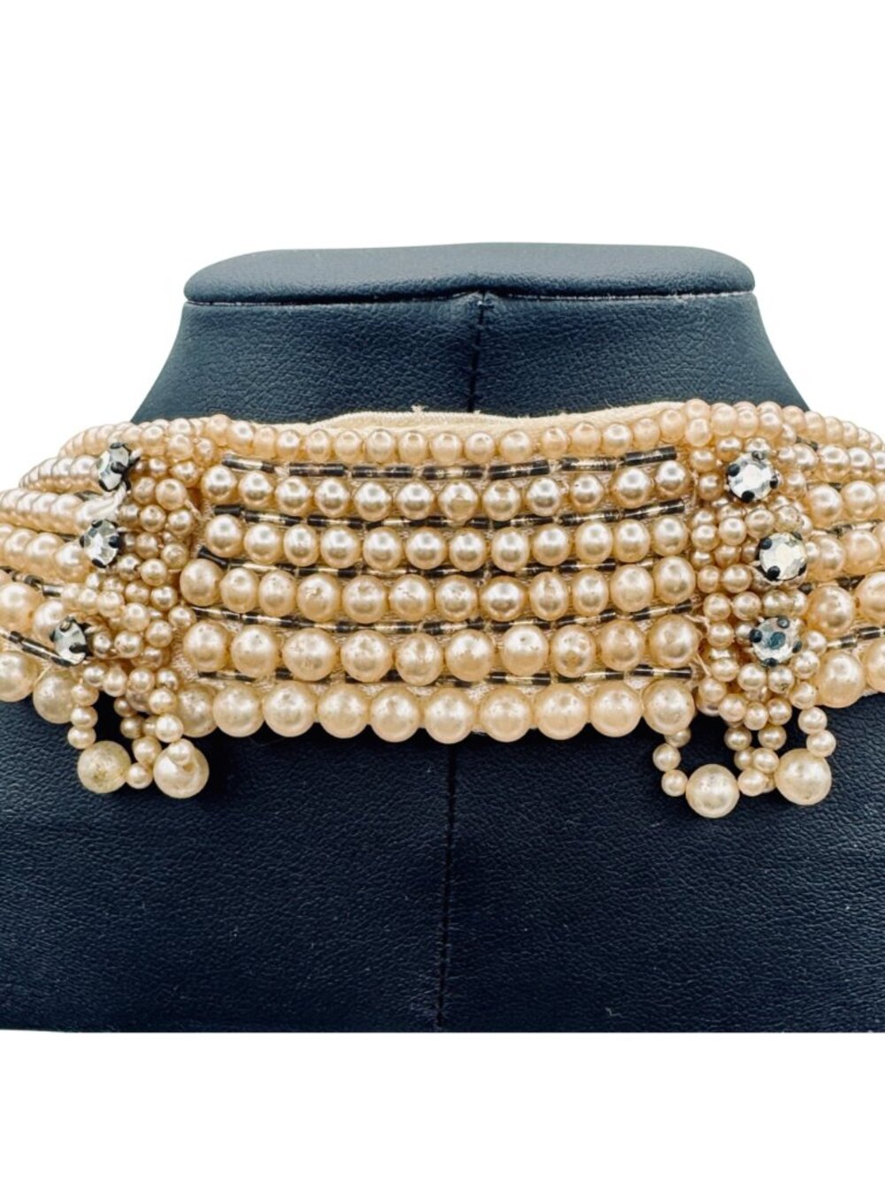 Vintage Faux Pearl Rhinestone Collar Handmade Top Hit Baar & Beards Mid-Century - Picture 4 of 10